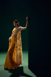 Mustard Gold Embroidered Long Jacket Suit